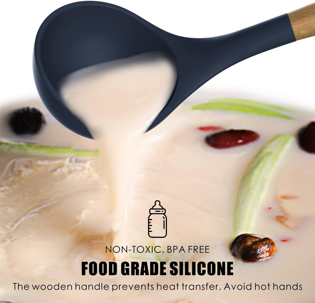 12-Piece Silicone Kitchen Utensil Set with Wooden Handles