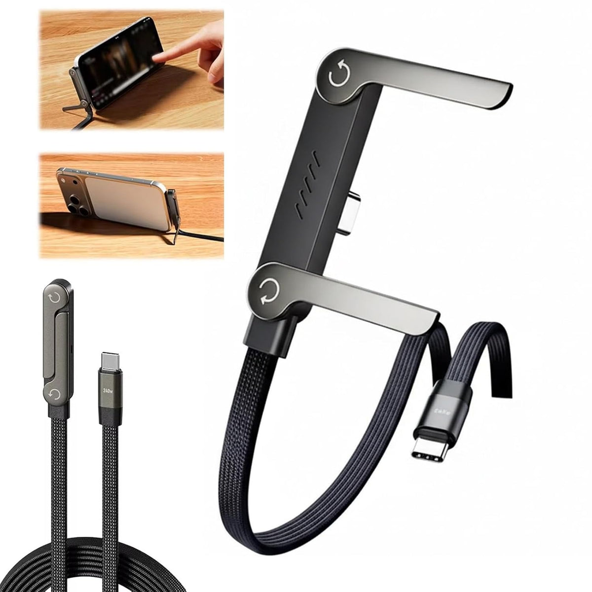240W Folding Phone Holder With Right Angle Fast Charging Cable