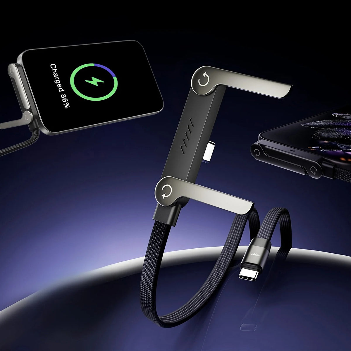 240W Folding Phone Holder With Right Angle Fast Charging Cable