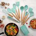 12-Piece Silicone Kitchen Utensil Set with Wooden Handles